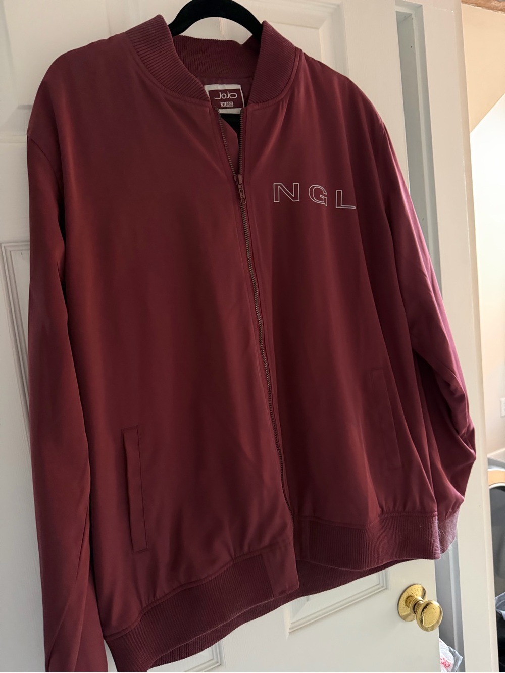 JoJo Maroon Bomber Jacket with NGL Logo AND Jojo Tour Tshirt